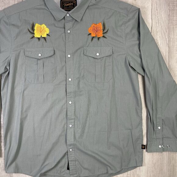 Howler Bros Gaucho Snapshirt Mens XL Green Floral Embroidery Western Vented P - Picture 3 of 9